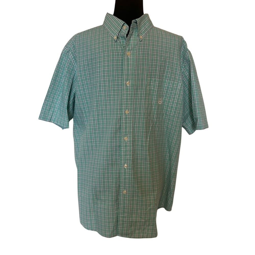 Chaps‎ Spring Green Plaid Casual Button Down Mens Shirt Size Large